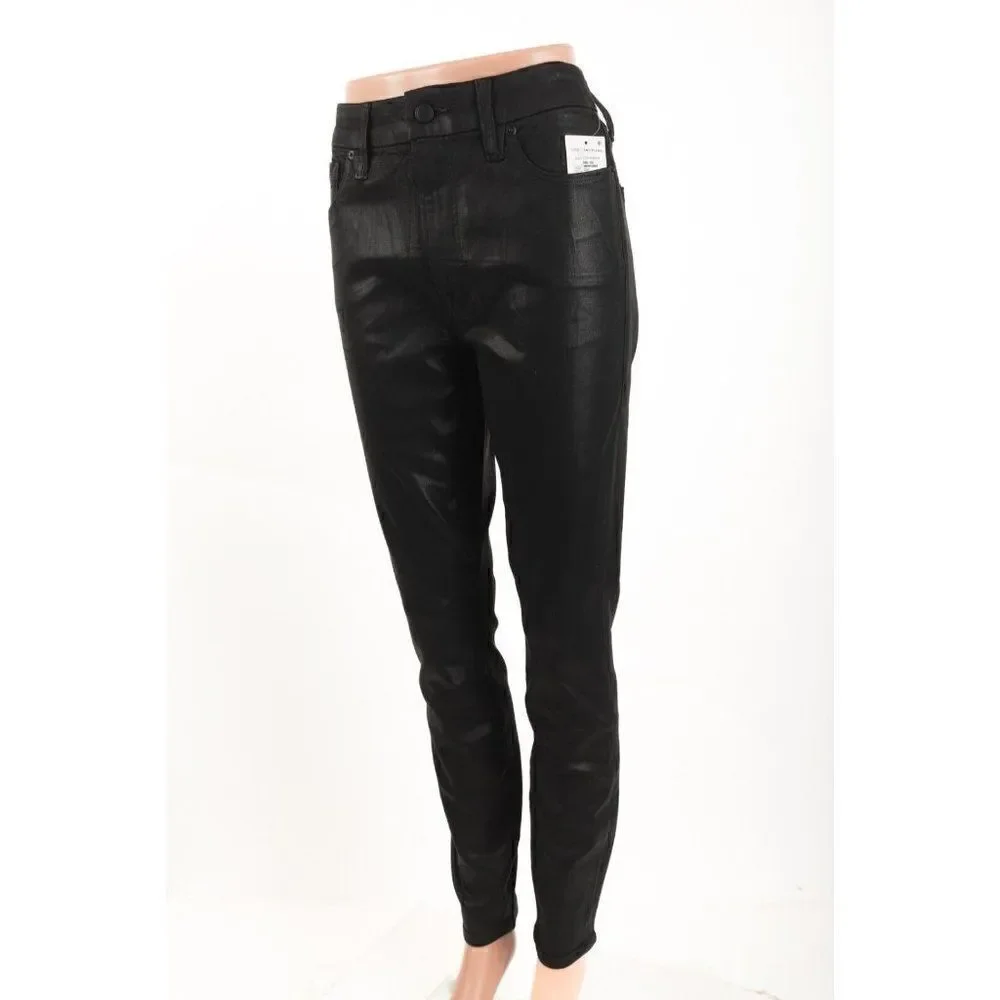 Good American Womans Skinny Sculpting Jeans Sz 14 W 32 Black Coated shimmer NWT